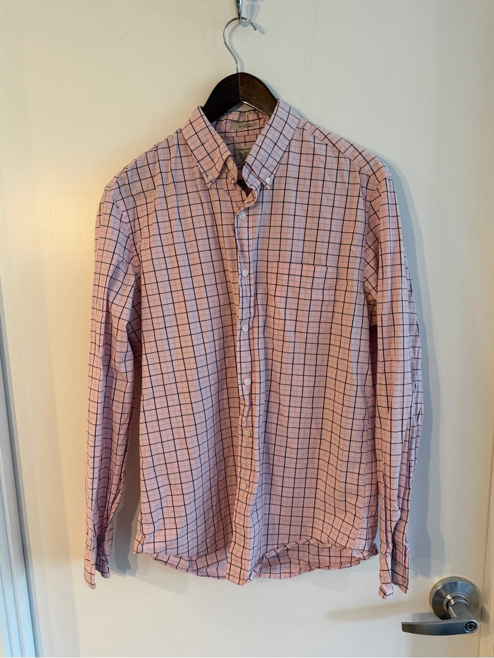 J.Crew Secret Wash Classic Fit Button-Down - Pink Windowpane Check